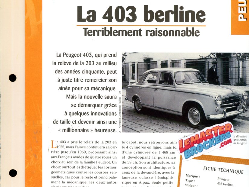 FICHE TECHNIQUE PEUGEOT 403 BERLINE - 1956