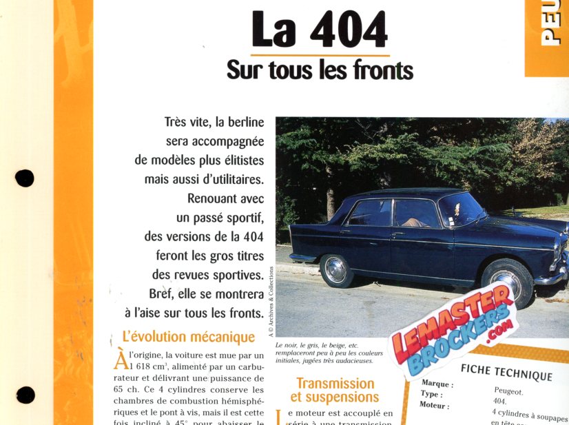 FICHE TECHNIQUE PEUGEOT 404 - 1960