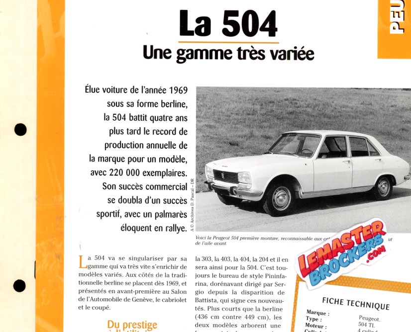 FICHE TECHNIQUE PEUGEOT 504 - 1960