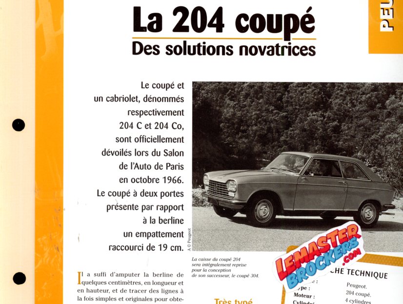 FICHE TECHNIQUE PEUGEOT 204 COUPE - 1967