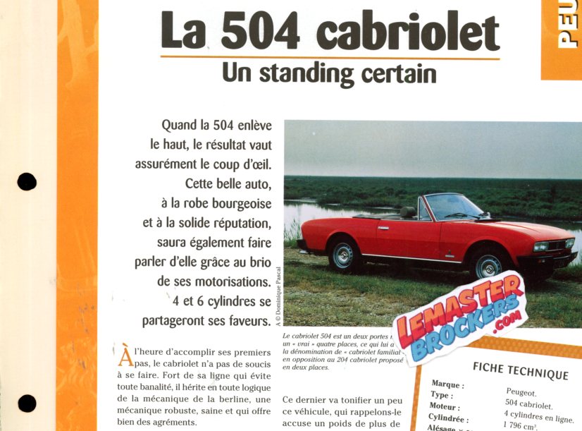 FICHE PEUGEOT 504 CABRIOLET 1969