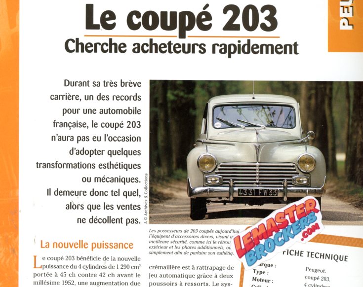 FICHE TECHNIQUE PEUGEOT 203 COUPE - 1953