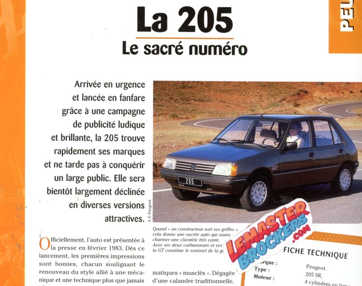 FICHE TECHNIQUE PEUGEOT 205 SR - 1983