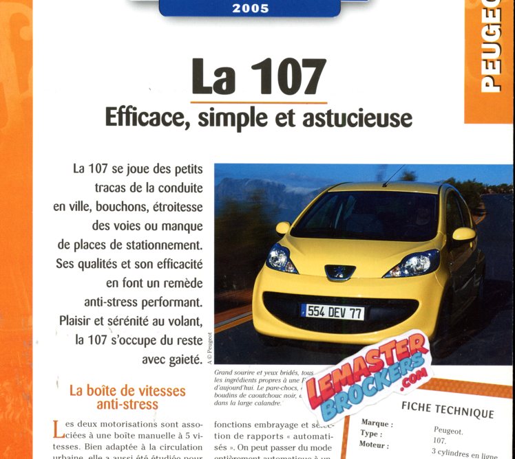 FICHE PEUGEOT 107 - 2005