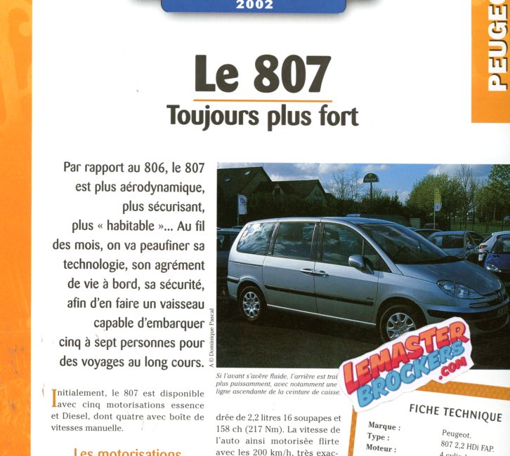 FICHE PEUGEOT 807 - 2002