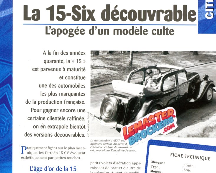 FICHE TECHNIQUE CITROEN 15 SIX DECOUVRABLE 1949