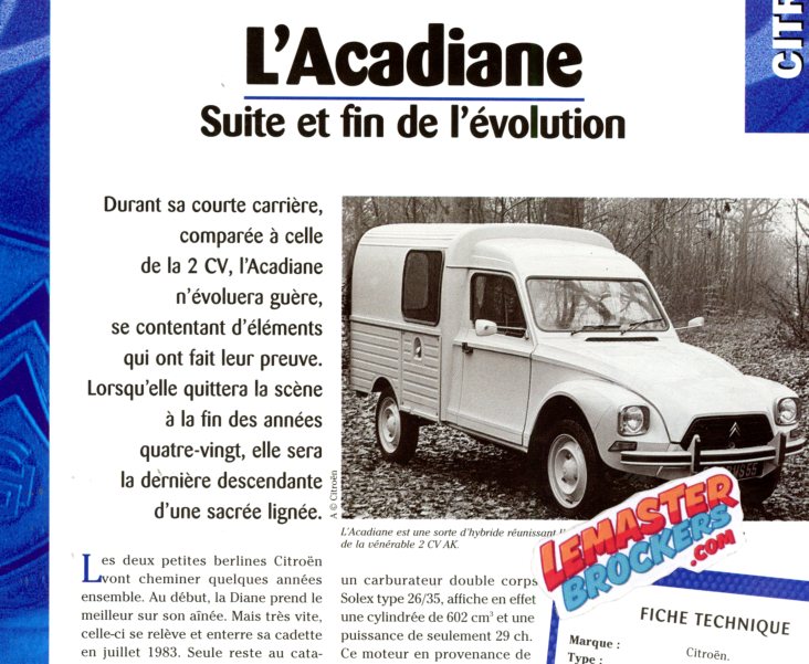 FICHE TECHNIQUE CITROEN ACADIANE 1978