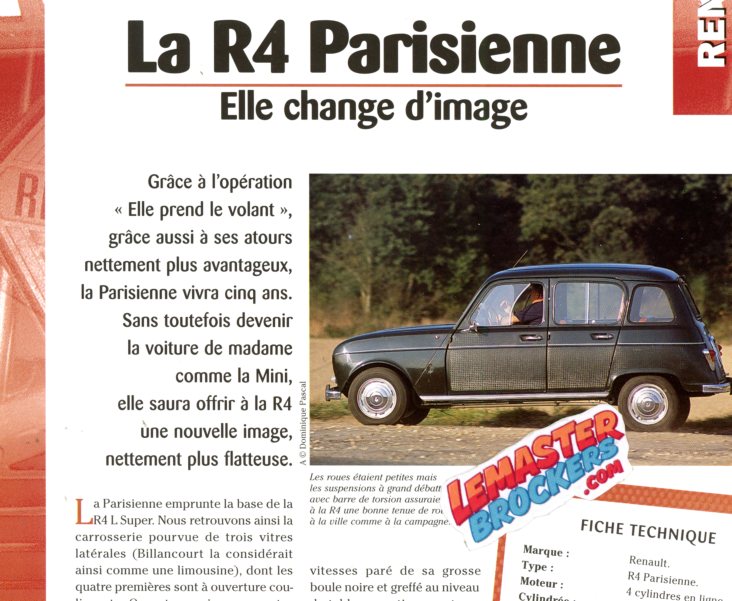 FICHE TECHNIQUE RENAULT R4 PARISIENNE 1963