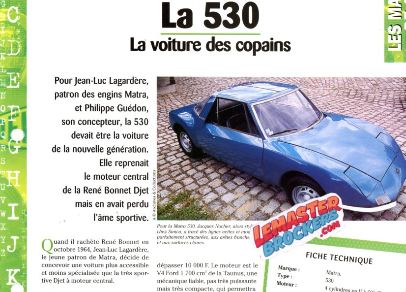 FICHE AUTO TALBOT MATRA 530 1967