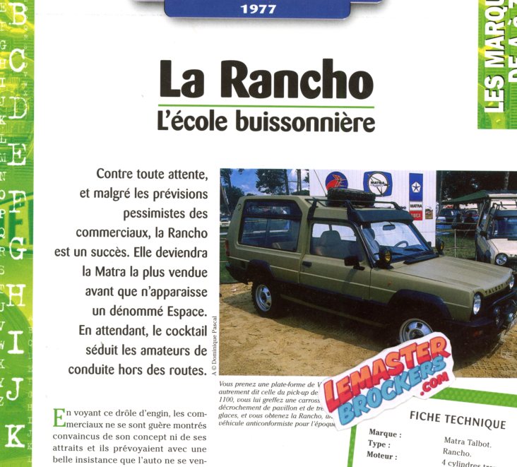 FICHE TECHNIQUE MATRA RANCHO 1977