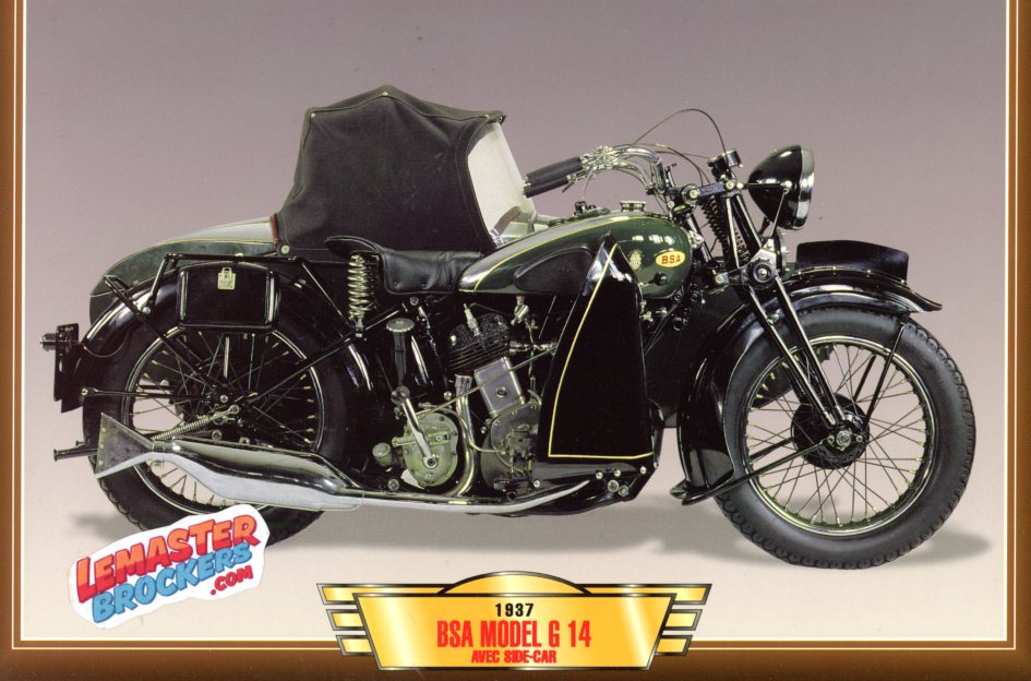 FICHE MOTO BSA 1000 G14 AVEC SIDE-CAR 1937