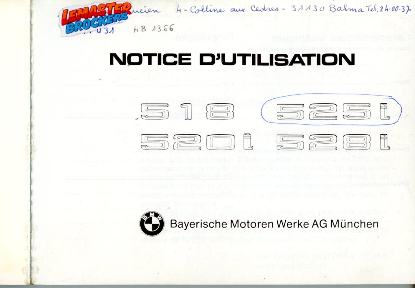 NOTICE DUTILISATION BMW 518 520i 525i 528i