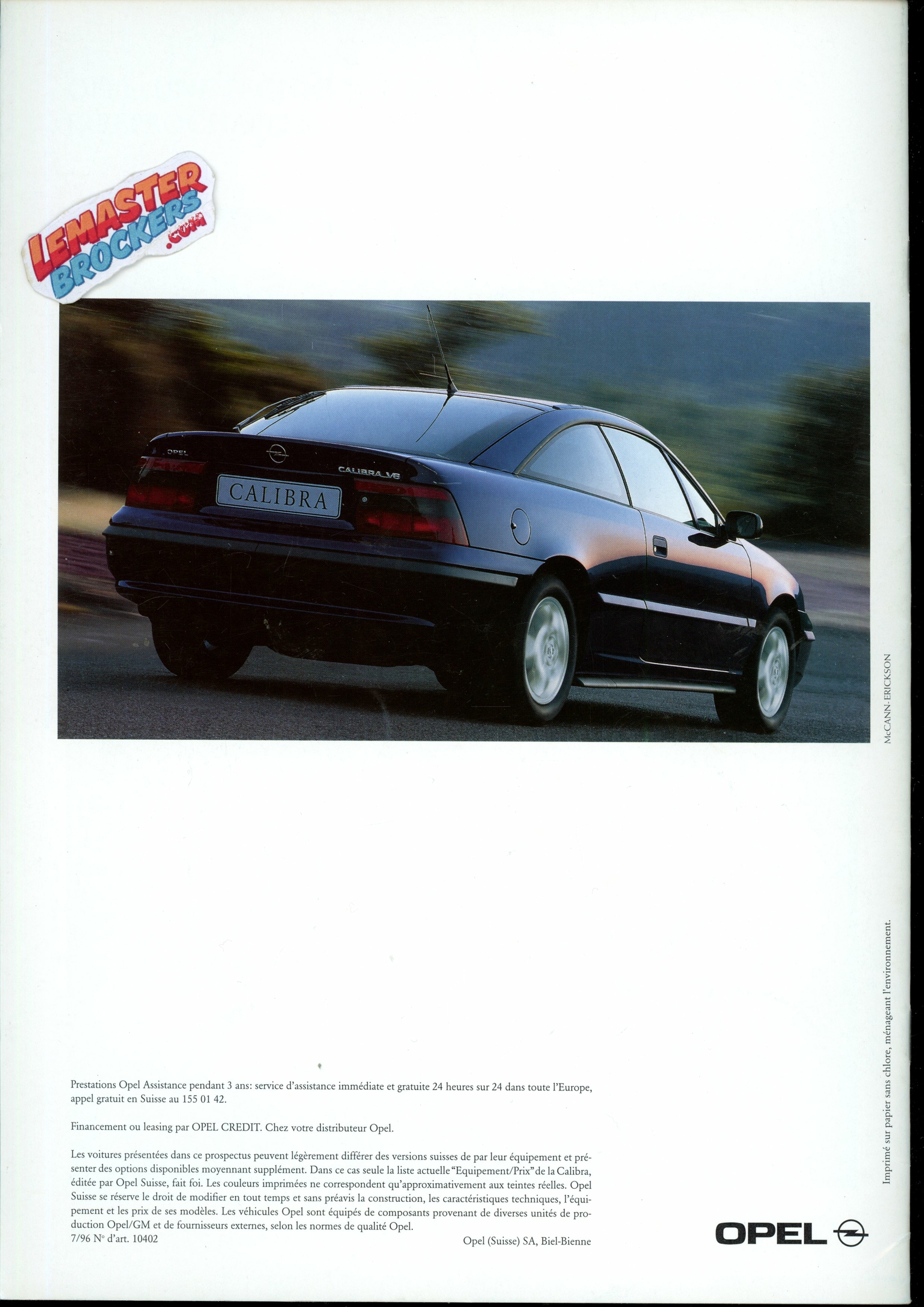 CATALOGUE OPEL CALIBRA V6 2.0 16V 1996