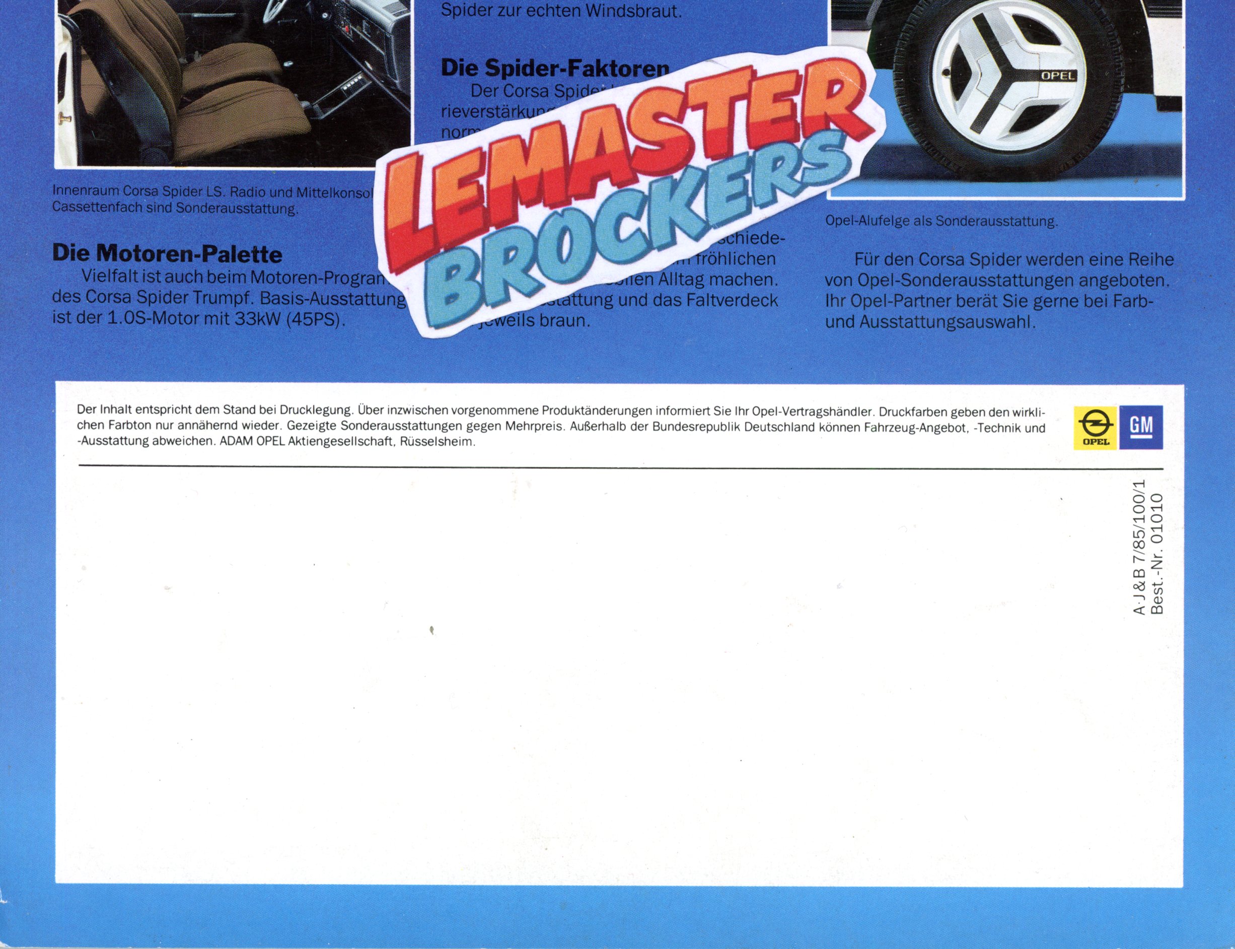 BROCHURE OPEL CORSA SPIDER - 1985