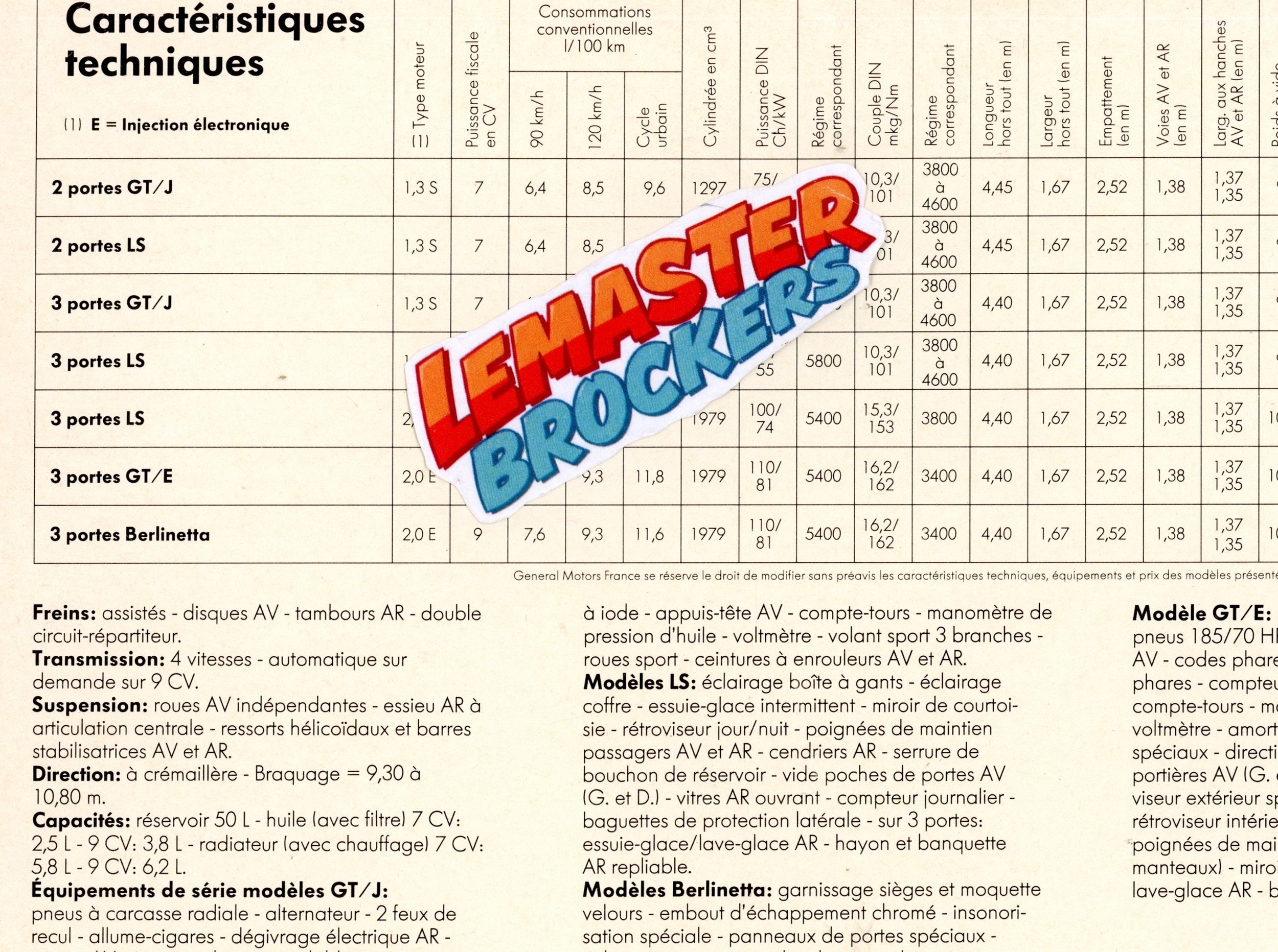 BROCHURE OPEL MANTA CC GT-J LS GT/E BERLINETTA