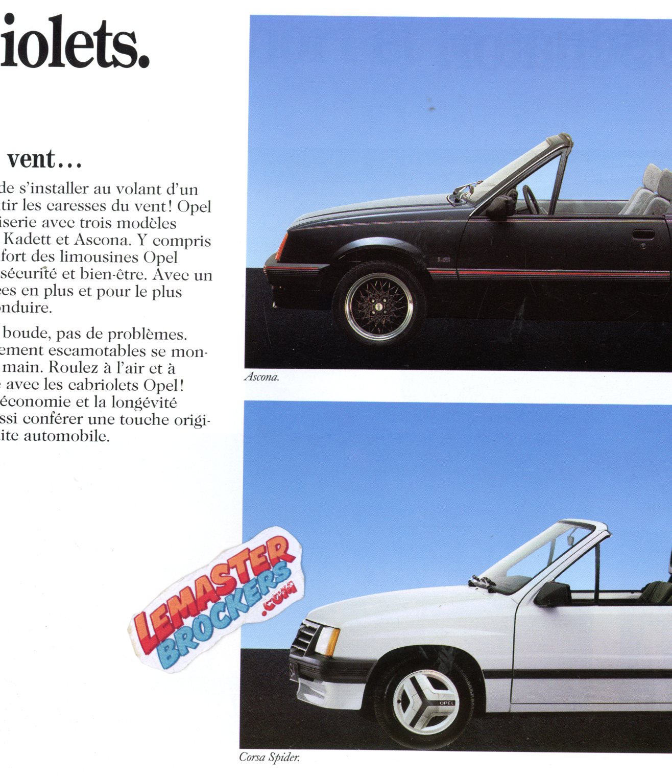 BROCHURE OPEL CABRIOLET ASCONA CORSA SPIDER