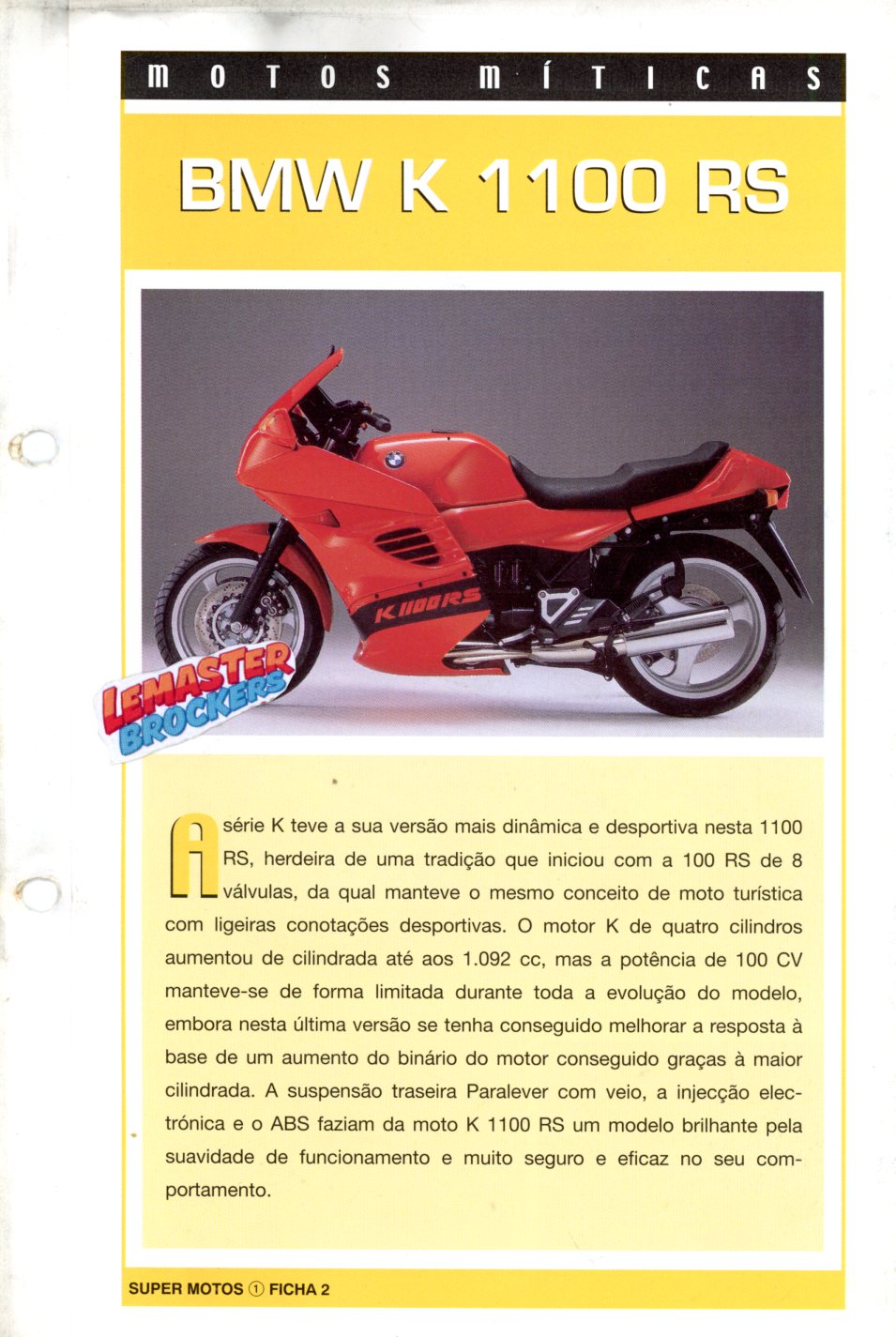 FICHE MOTO BMW K1100RS SERIE K