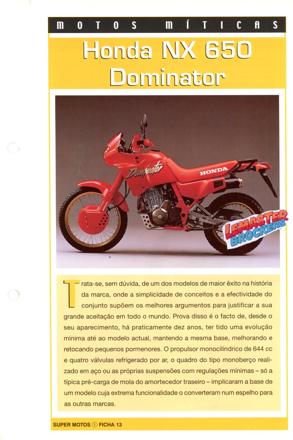 FICHE MOTO HONDA NX650 DOMINATOR