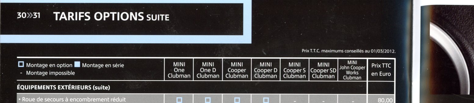 CATALOGUE MINI CLUBMAN GAMME ET TARIFS 01 MARS 2012