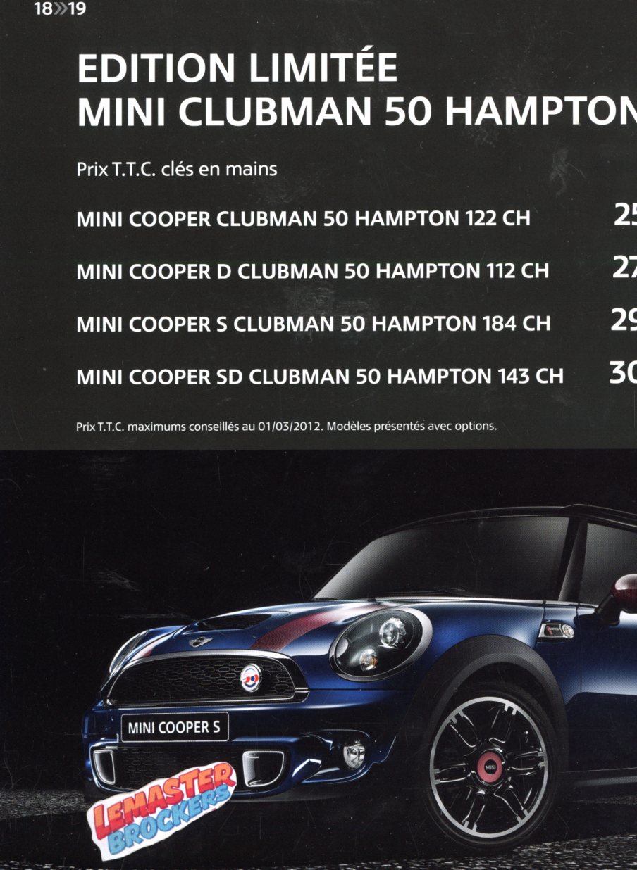 CATALOGUE MINI CLUBMAN GAMME ET TARIFS 01 MARS 2012