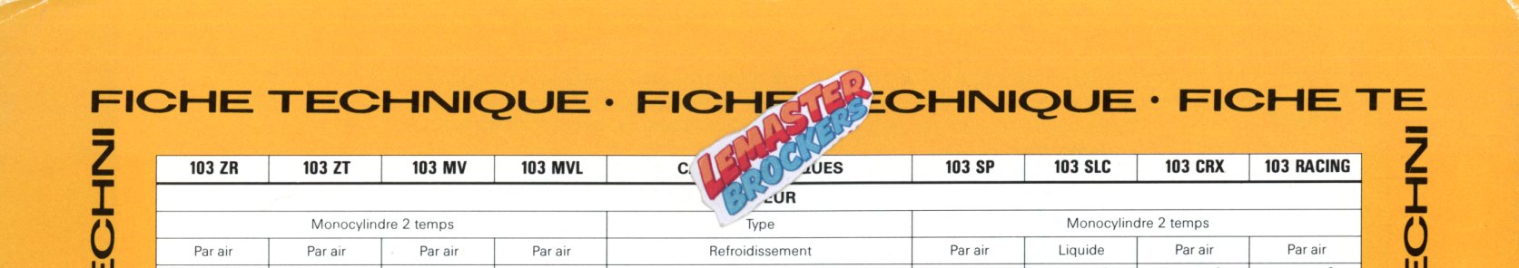 BROCHURE PEUGEOT 103 ZR ZT MV MVL SP SLC CRX RACING