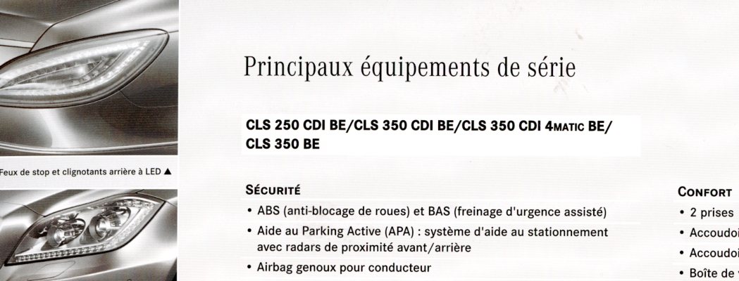 BROCHURE MERCEDES CLS COUPE - TARIF ET EQUIPEMENTS ORIGINAUX 2012