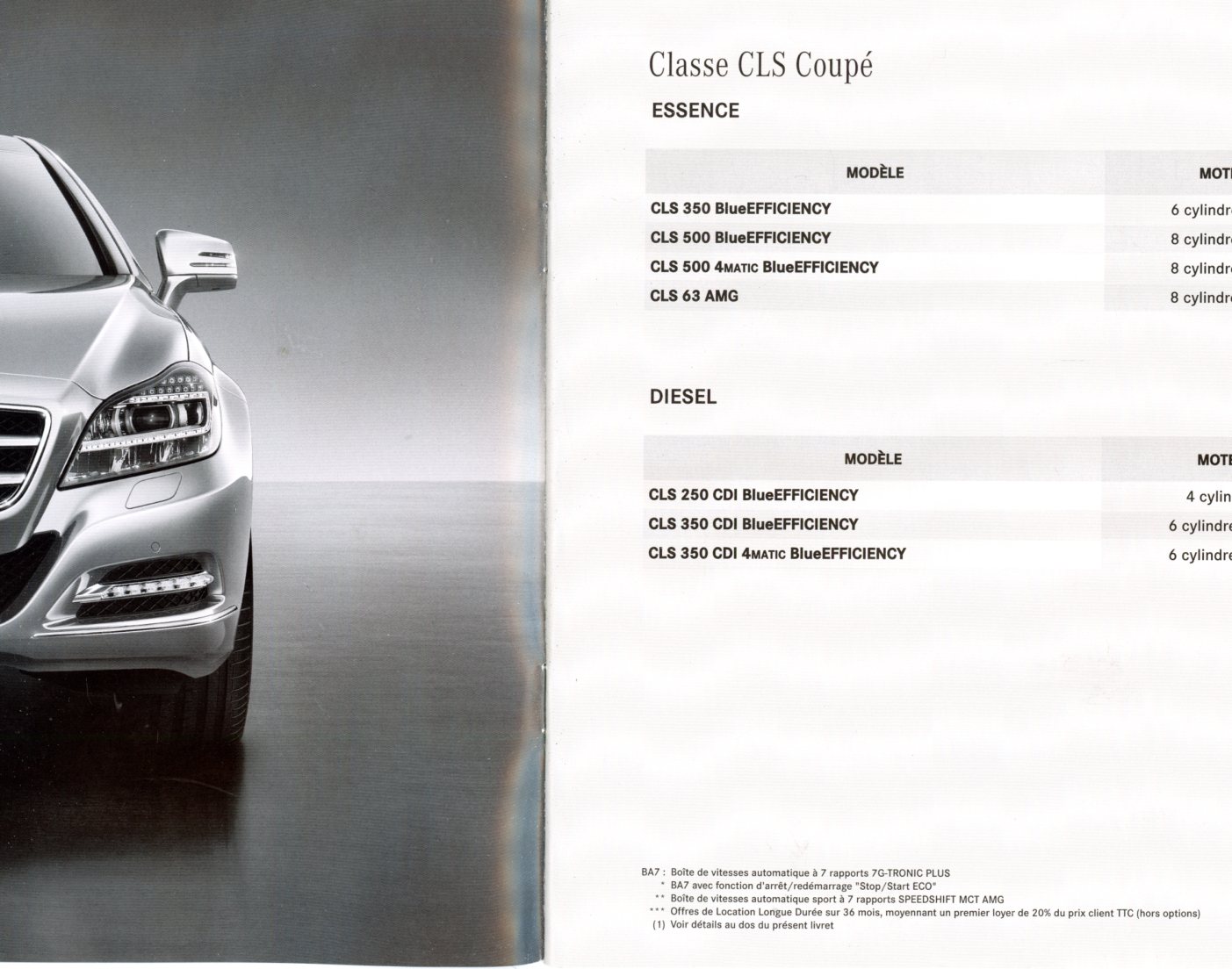 BROCHURE MERCEDES CLS COUPE - TARIF ET EQUIPEMENTS ORIGINAUX 2012