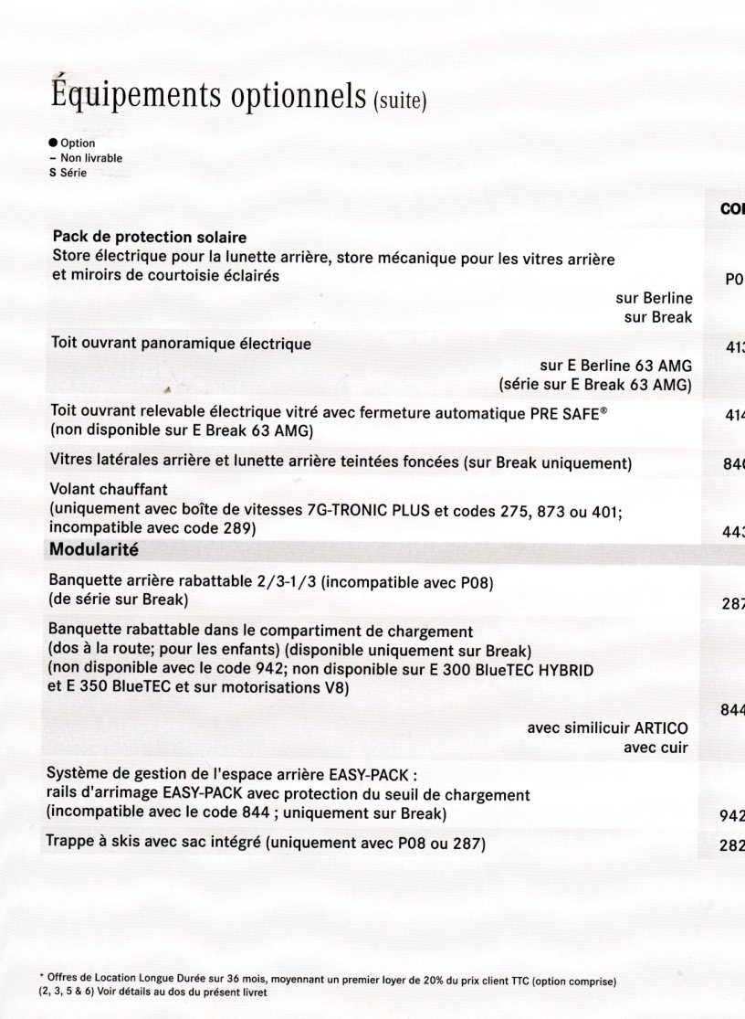 BROCHURE MERCEDES E - TARIF ET EQUIPEMENTS ORIGINAUX 2012