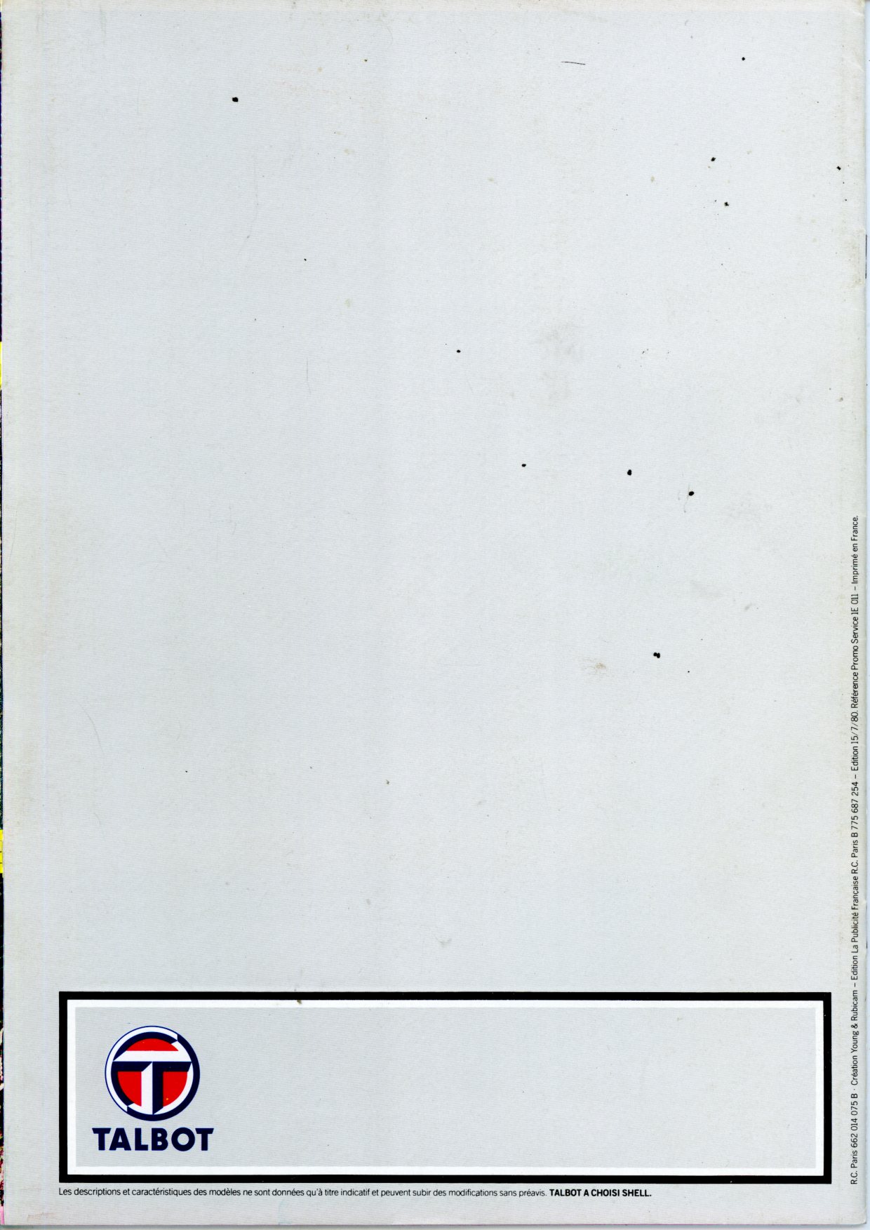 CATALOGUE TALBOT MATRA MURENA 1,6 2,2 EDITION 1980