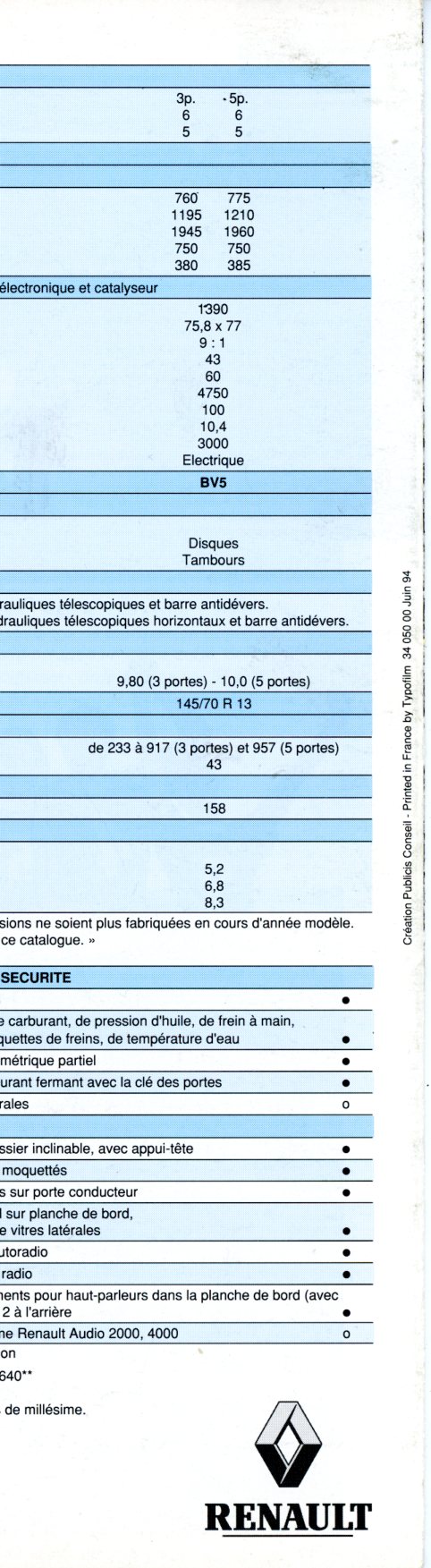 BROCHURE RENAULT 5 FIVE 1994