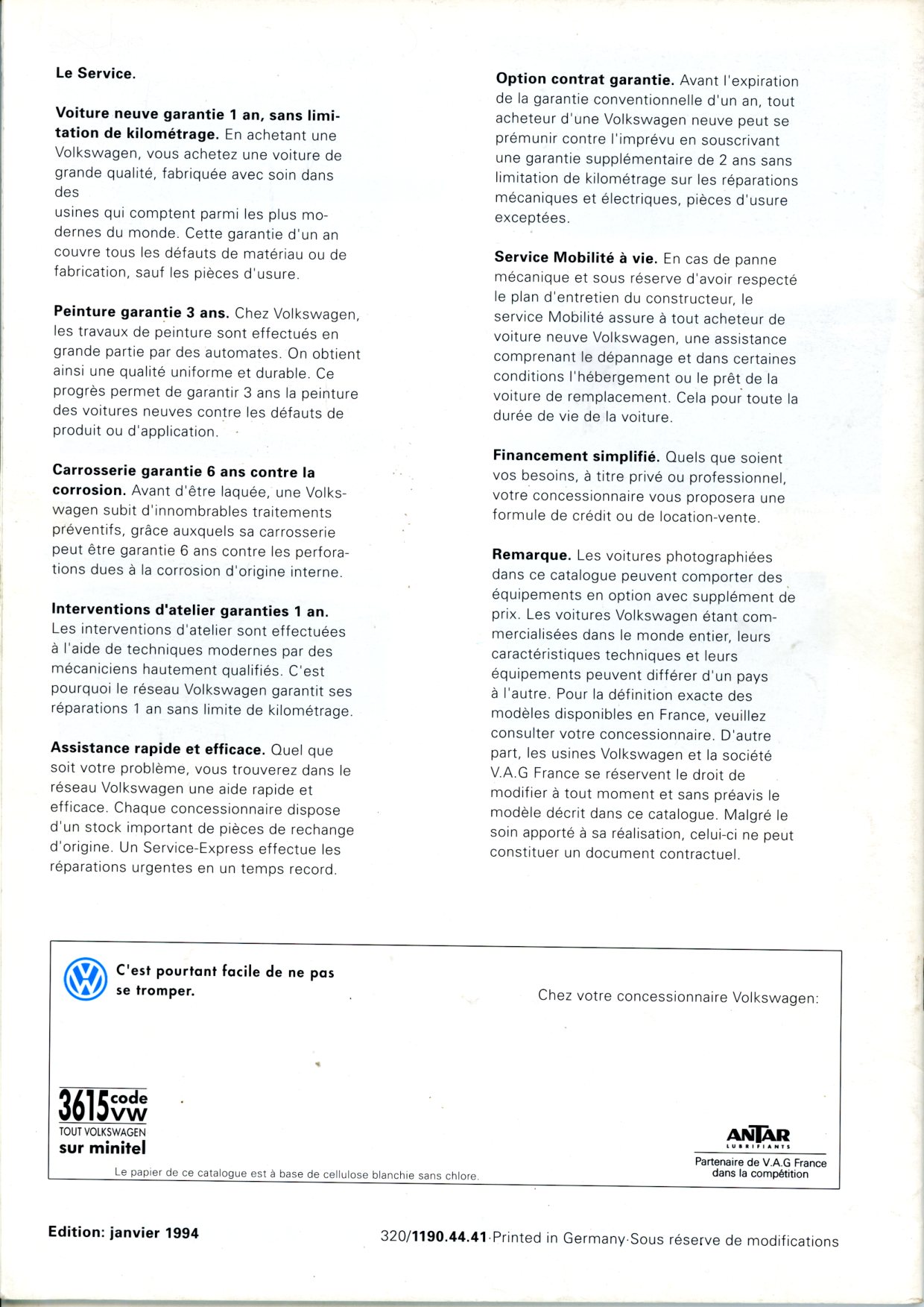 CATALOGUE VW GOLF BREAK 1994