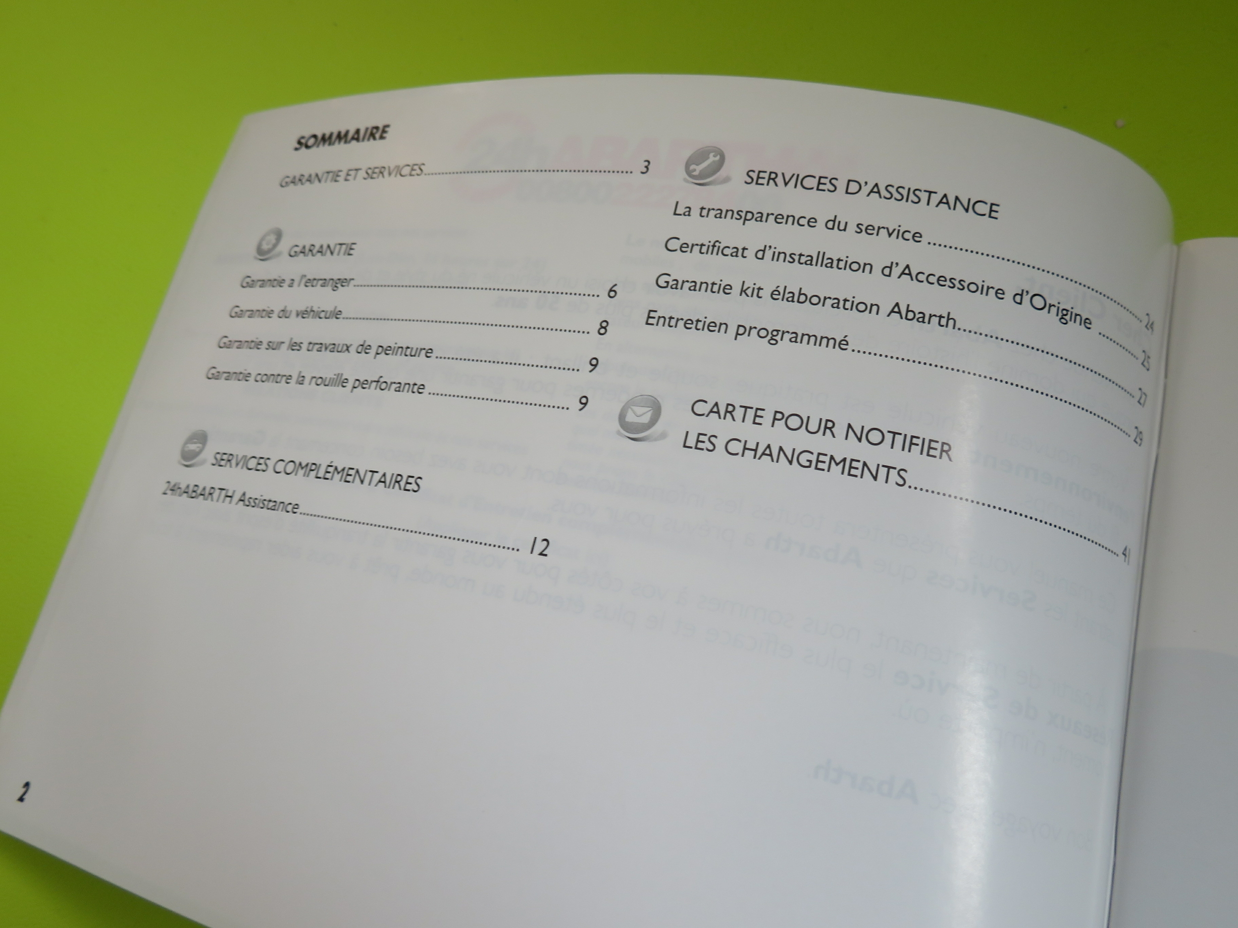 CARNET GARANTIE ET SERVICE ABARTH - ÉDITION BILINGUE