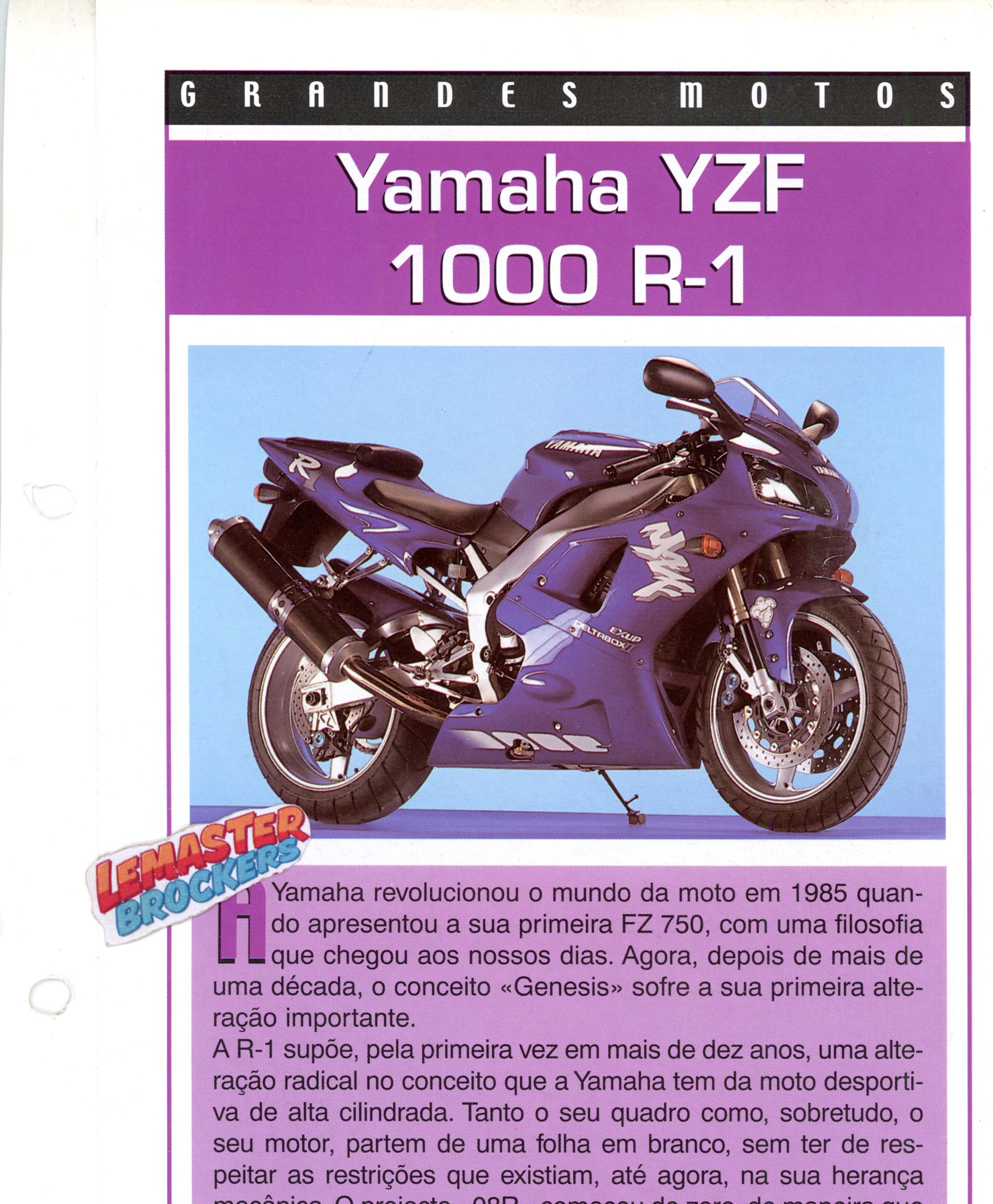 FICHE MOTO YAMAHA YZF 1000 R1 - DOCUMENT VINTAGE COLLECTIBLE