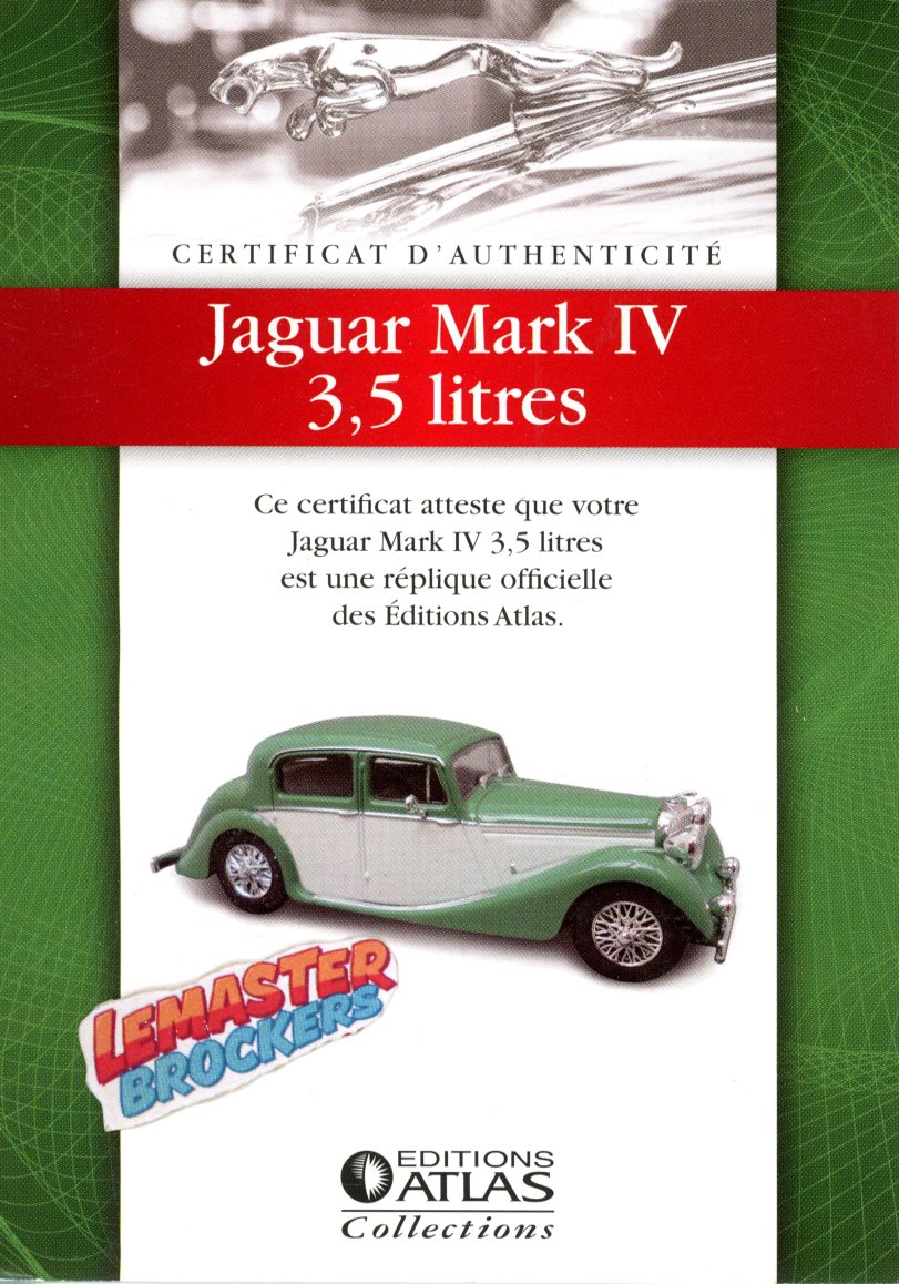 FICHE DE CERTIFICAT DAUTHENTICITÉ JAGUAR MARK IV 3,5 LITRES
