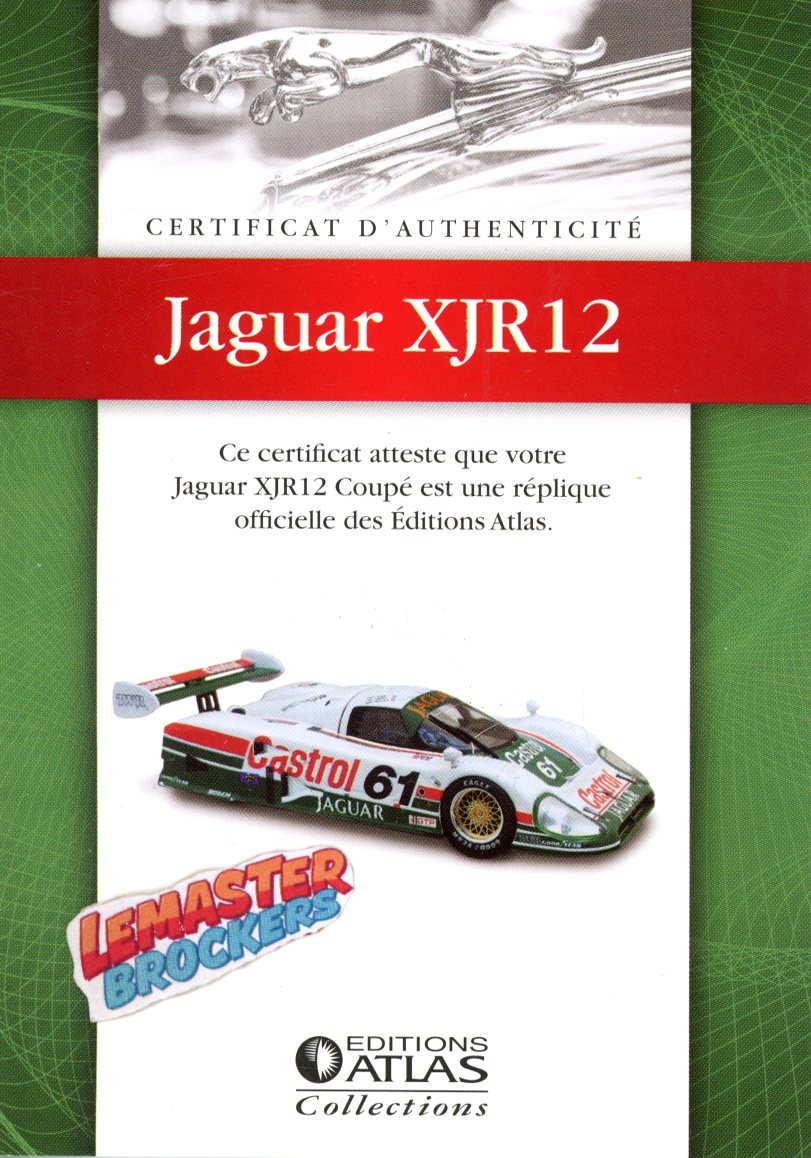 FICHE DE CERTIFICAT DAUTHENTICITÉ JAGUAR XJR12