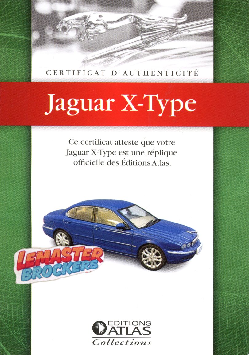 FICHE DE CERTIFICAT DAUTHENTICITÉ JAGUAR X-TYPE