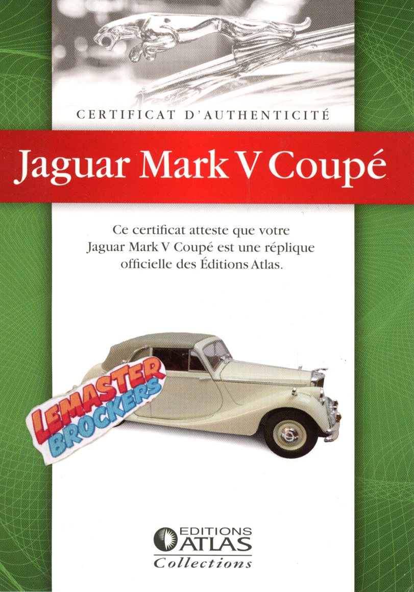 CERTIFICAT DAUTHENTICITÉ JAGUAR MARK V COUPE