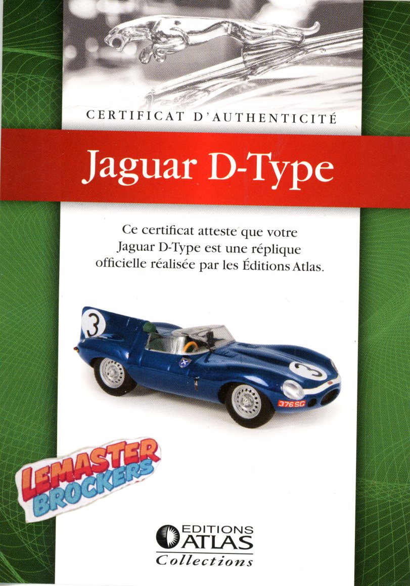 CERTIFICAT DAUTHENTICITÉ JAGUAR D-TYPE