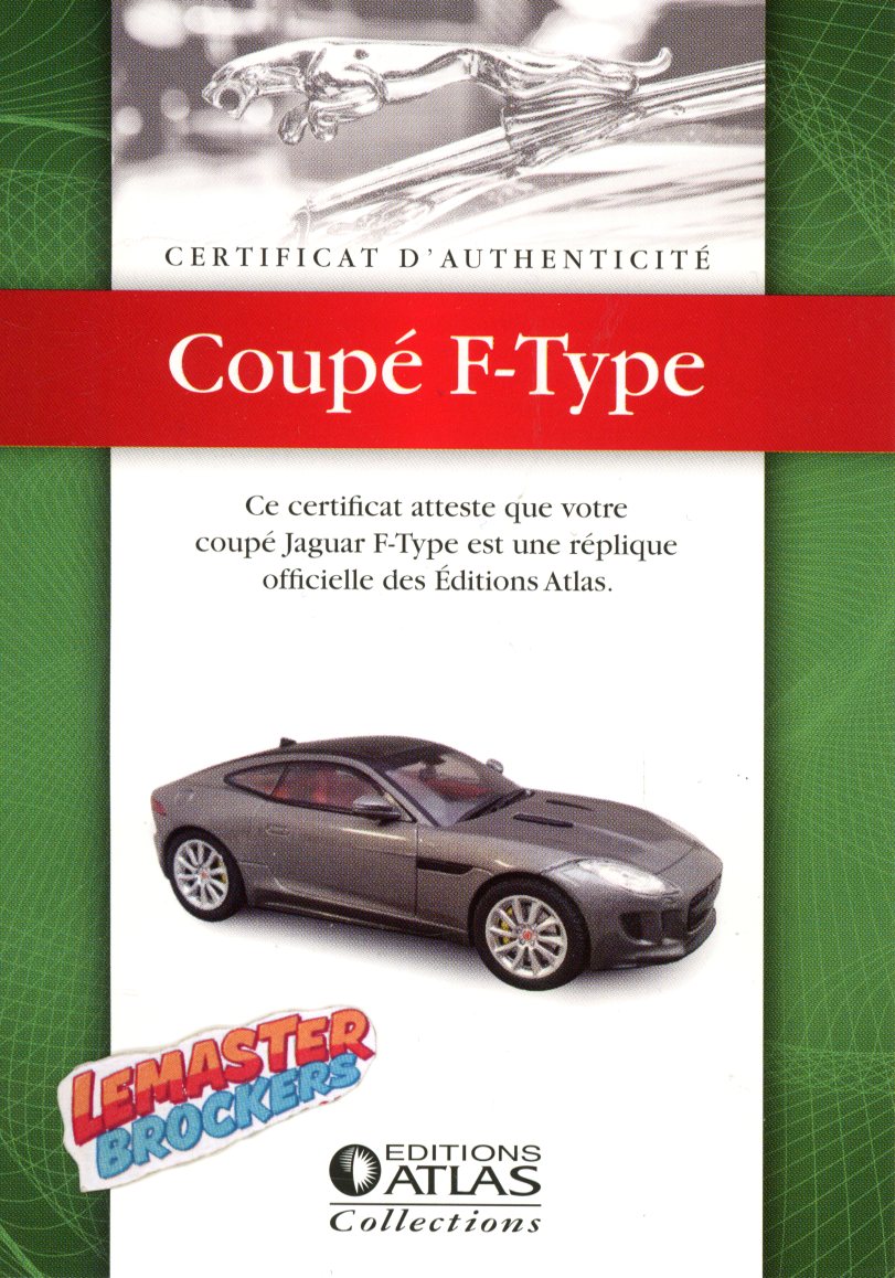 CERTIFICAT DAUTHENTICITÉ JAGUAR COUPE F-TYPE