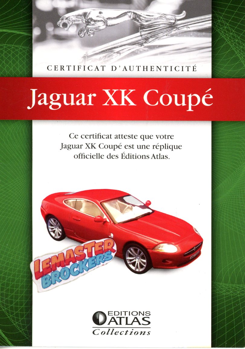 CERTIFICAT DAUTHENTICITÉ JAGUAR XK COUPE