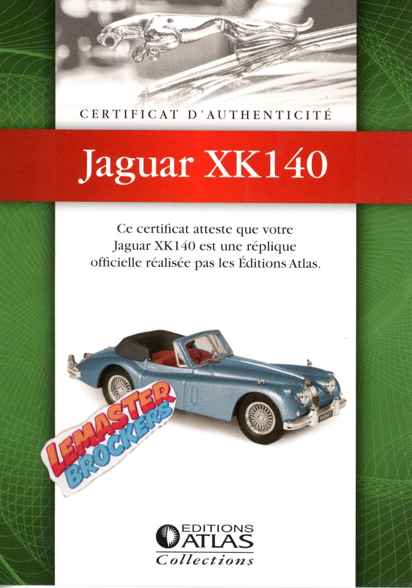 CERTIFICAT DAUTHENTICITÉ JAGUAR XK COUPE XK140