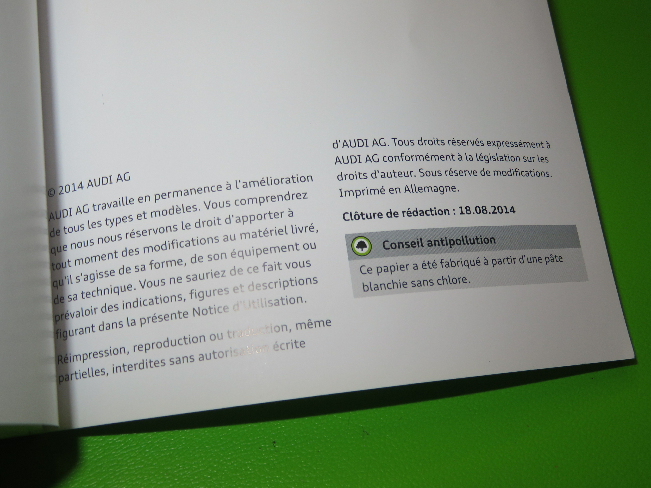 NOTICE DUTILISATION AUDI A3 S3 EDITION 2014 ORIGINAL