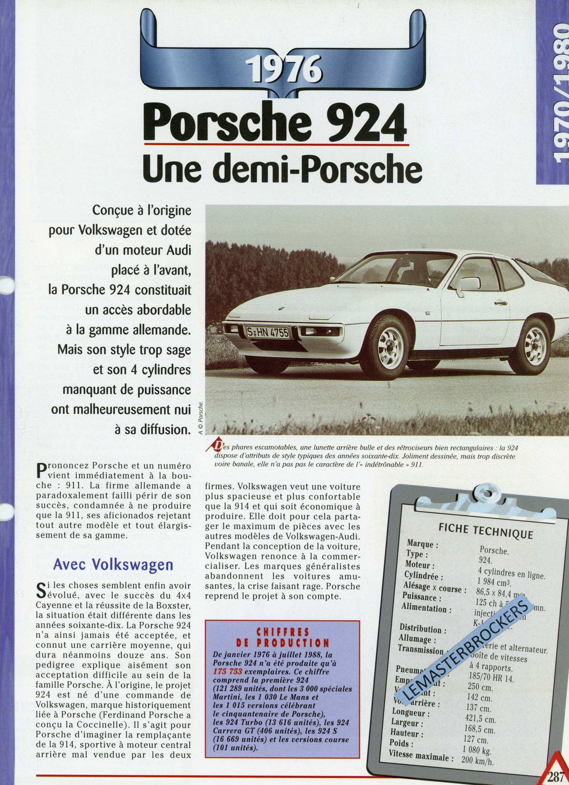 FICHE-TECHNIQUE-PORSCHE 924-FICHE-AUTO-LEMASTERBROCKERS