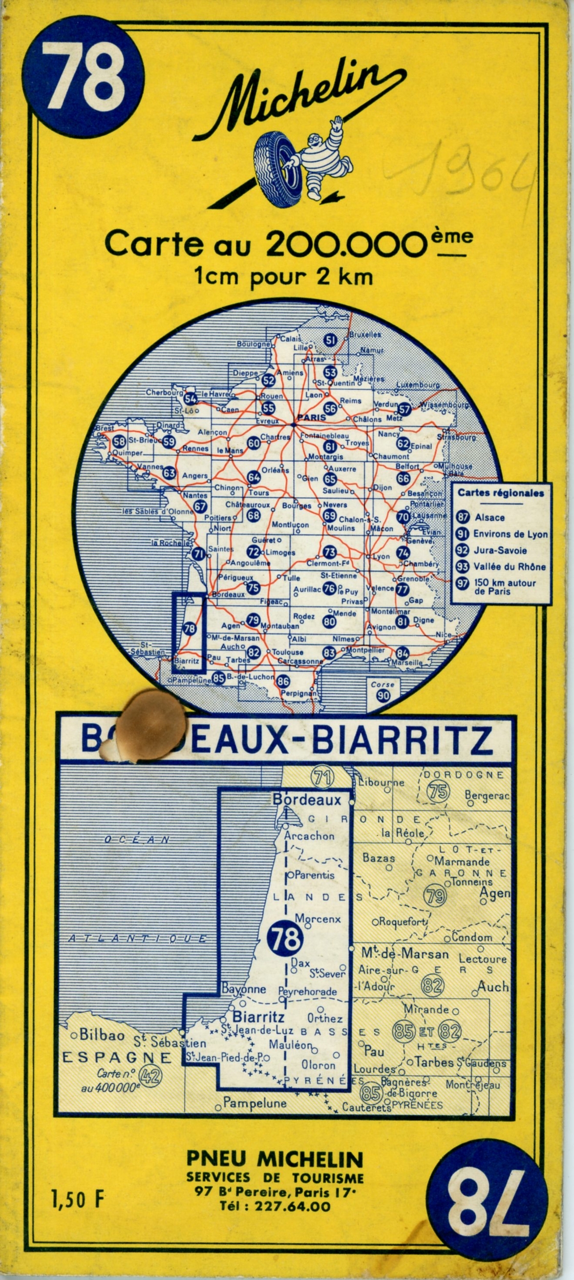 CARTE-ROUTIÈRE-MICHELIN-78-1964-LEMASTERBROCKERS-COLLECTION-CARTE-MICHELIN