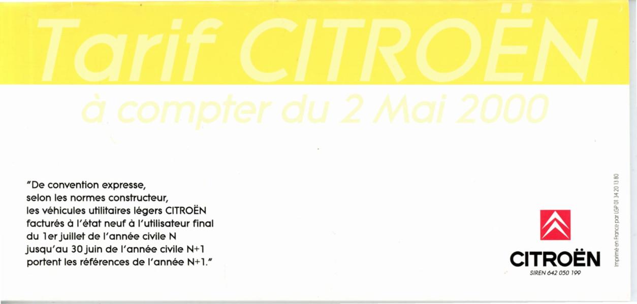 TARIF CITROËN 2000 – PRIX VÉHICULES ET OPTIONS