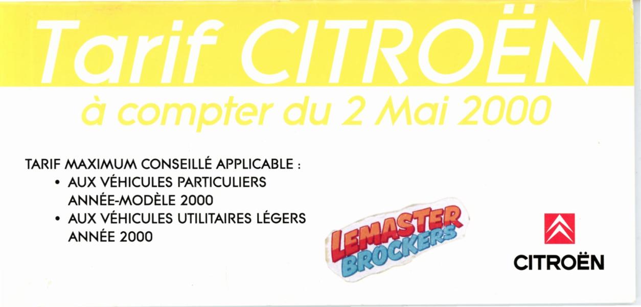 CATALOGUE TARIF CITROËN 2000 – PRIX VÉHICULES ET OPTIONS