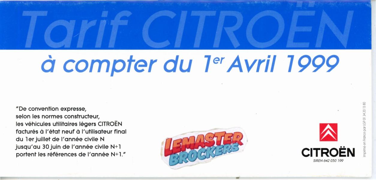 CATALOGUE TARIF CITROËN 1999 – PRIX VÉHICULES ET OPTIONS