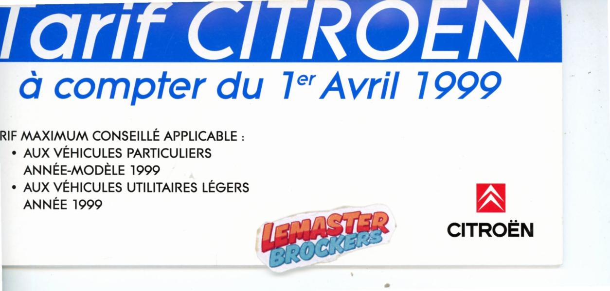 CATALOGUE TARIF CITROËN 1999 – PRIX VÉHICULES ET OPTIONS