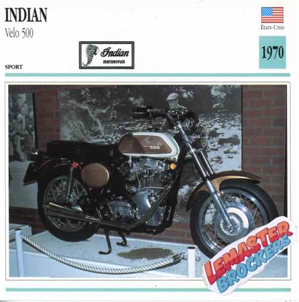 FICHE MOTO INDIAN VELO 500 1970
