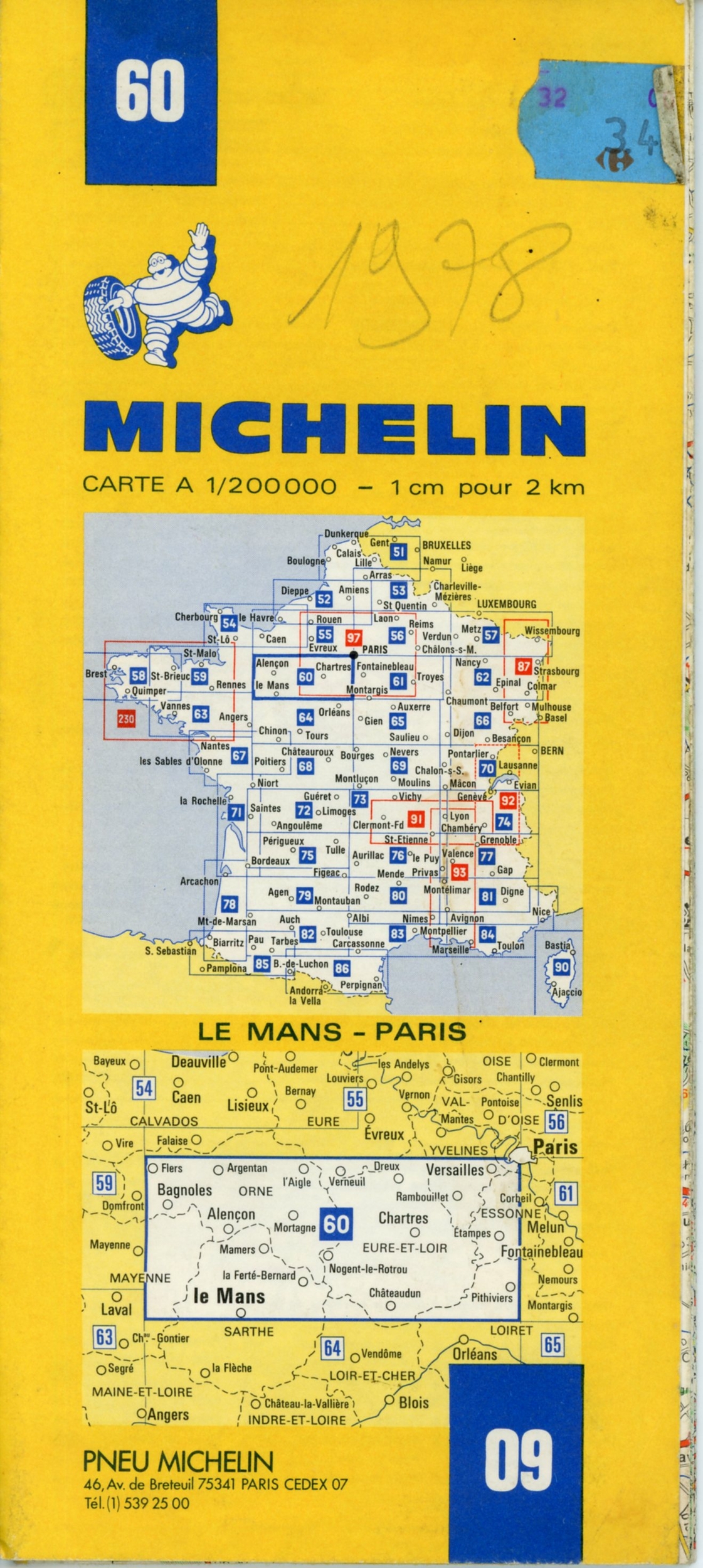 CARTE ROUTIÈRE MICHELIN N°60 LE-MANS PARIS 1978 - COLLECTION CARTE MICHELIN